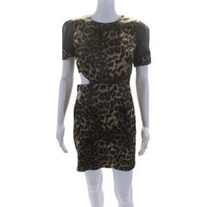 Kimberly Taylor Womens Silk Short Sleeve Leopard Print Cutout Dress Brown Size S